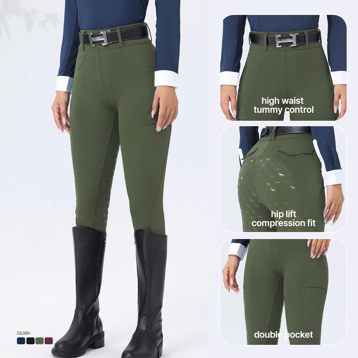 Siyah Tam Koltuk Silikon Binicilik Pantolon Anti-boncuklanma At Binme Tayt Kadın Sürme Pantolon Binicilik Kıyafetleri