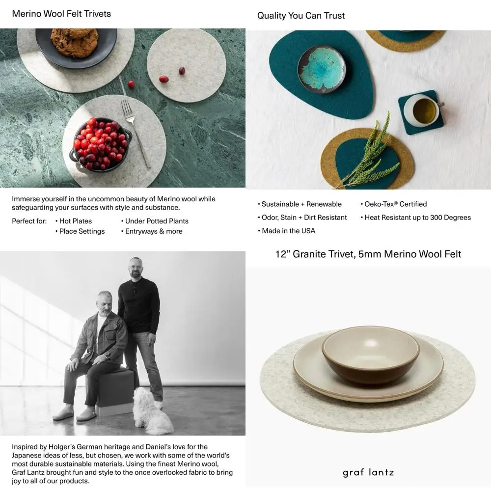 

Подставки из мериносовой шерсти — термостойкие кухонные подставки, 12, белый Хизер, для посуды, счетчиков и сковородок