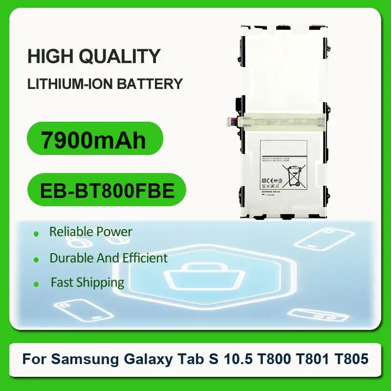 Replacement Tablet Battery For Samsung Galaxy Tab S 10.5 T800 T801 T805 EB-BT800FBE 7900mAh