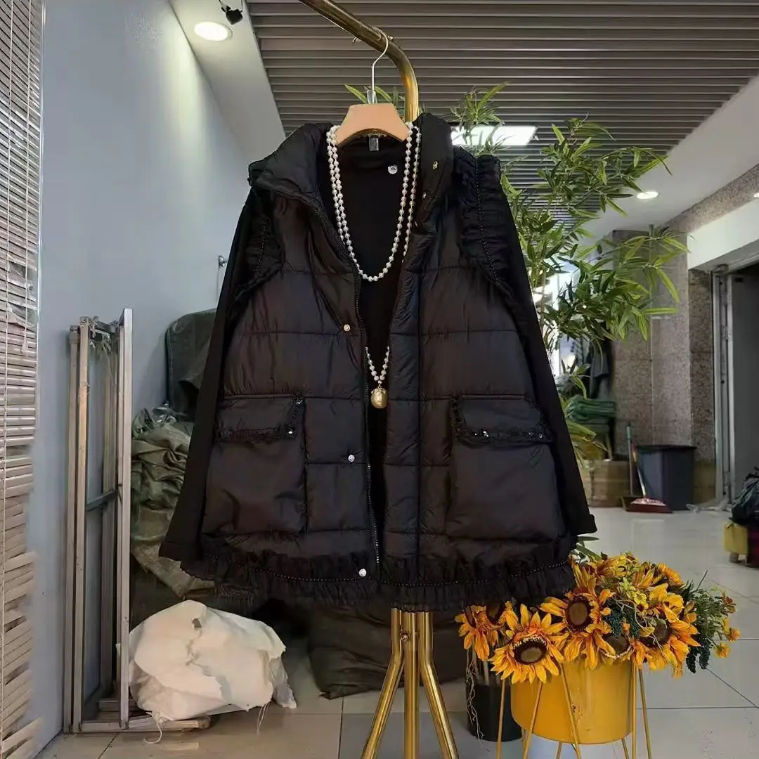 

Новая женская утепленная жилетка 2025 года с глянцевой поверхностью, осенне-зимняя верхняя одежда, с воротником-стойкой, с подплечниками, модная