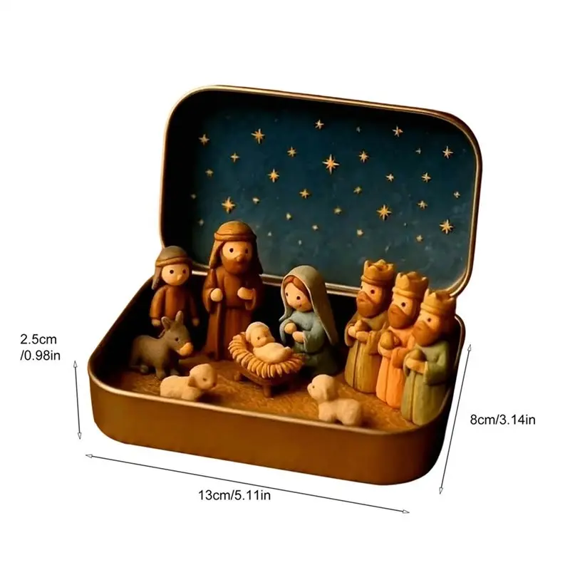 Bestseller 2X Small Nativity Set Tin Box Pocket Size Jesus Birth Decoration Christmas Nativity Display Decor