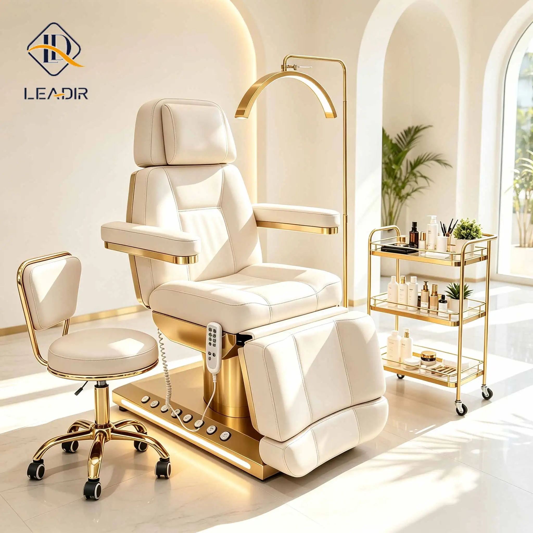 Luxury PU Leather Electric Treatment Table with LED Light & Foot Control Perfect for Facial Bed Massage Table 3 Motors Lash Bed