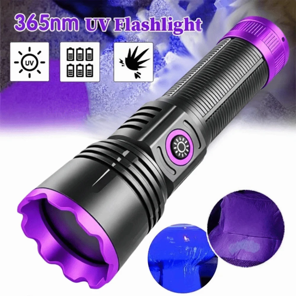 Longwave 365nm UV Flashlight Rechargeable Shortwave Blacklight LED Flashlight LED Portable UV Flashlight Lamps Minerals Detector