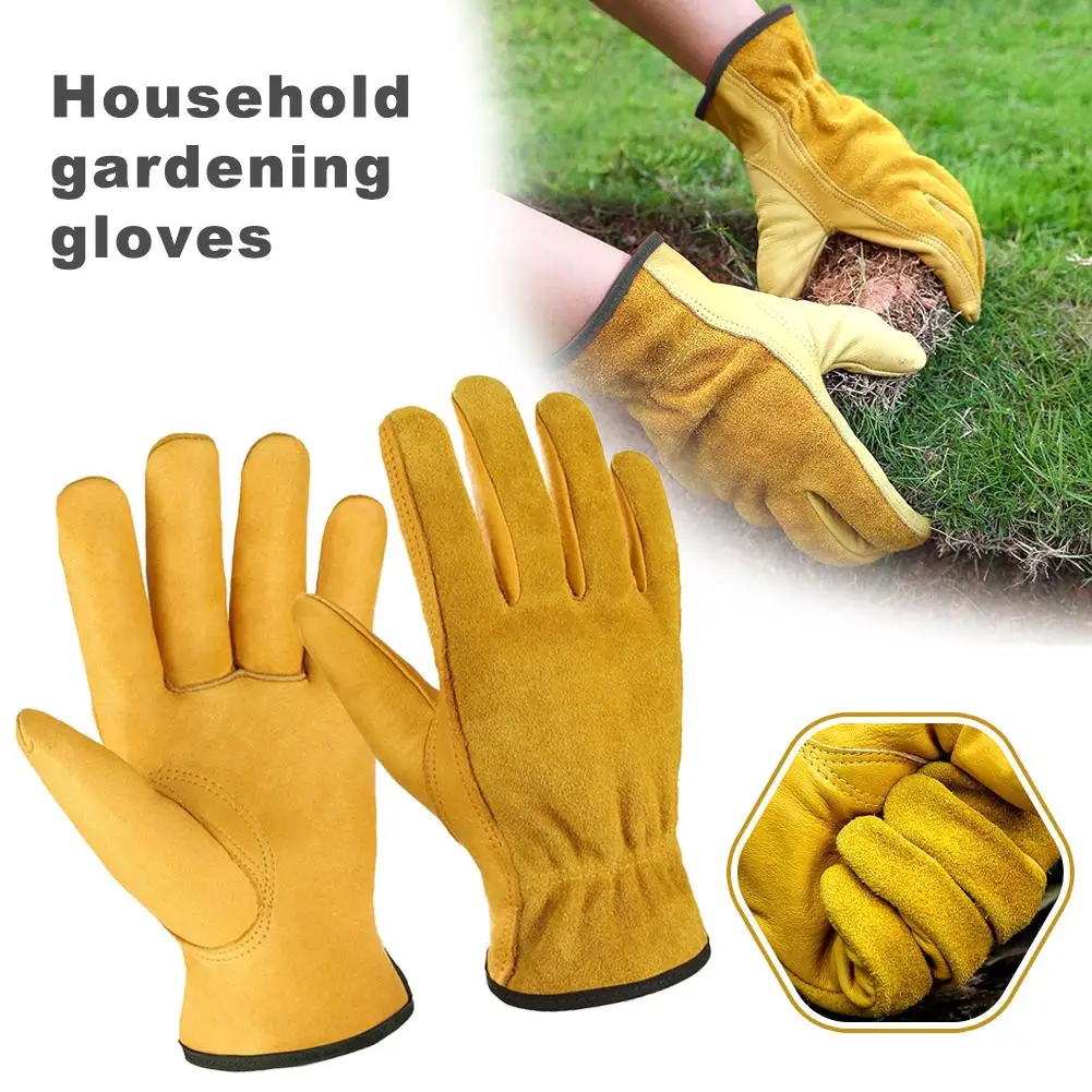 Leather Work Gloves Tough Cowhide Gardening Gloves For Wood Cutting/Construction/Truck Driving/Garden/Yard Working K2W9