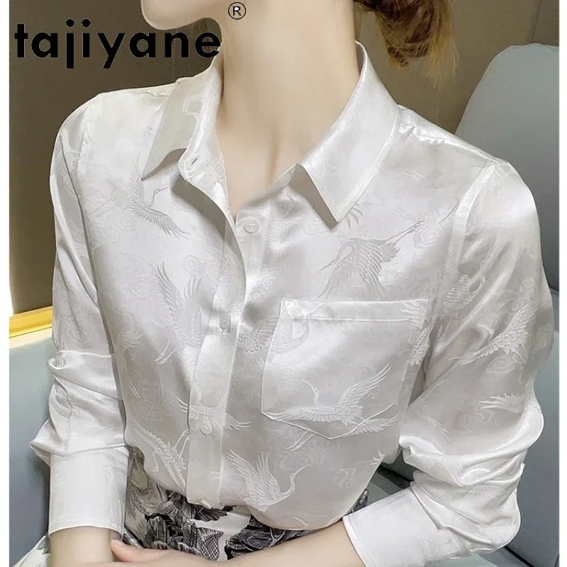 Tajiyane Elegant Silk Shirts for Women Long-sleeved High-end Layered Chic White Shirt  Women Clothing FCY019