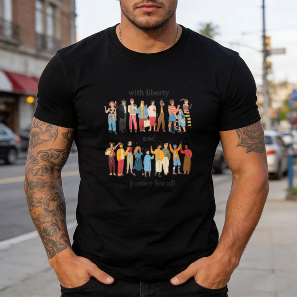 T-shirt patriotique avec motif Liberté et Justice pour tous, égalité et unité, t-shirt décontracté en coton à manches courtes pour hommes et femmes