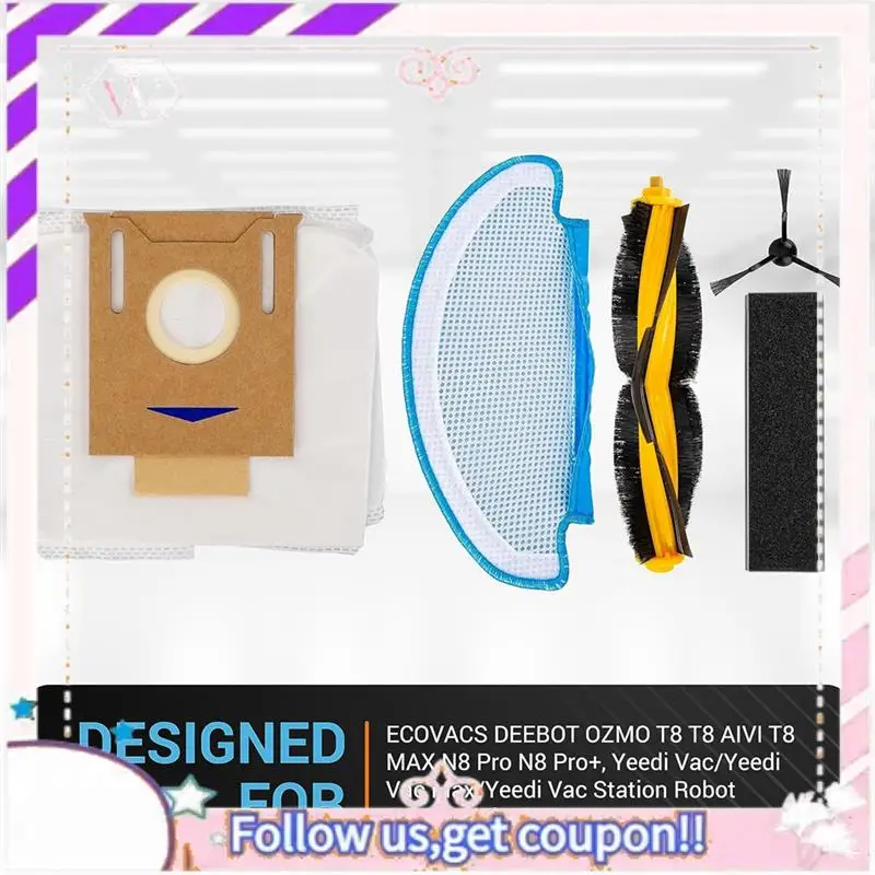 متين لـ ECOVACS DEEBOT OZMO T8 T8 AIVI T8 MAX N8 Pro N8 Pro+، Yeedi Vac جهاز آلي لتنظيف الأتربة فرشاة جانبية رئيسية فلتر Hepa ممسحة