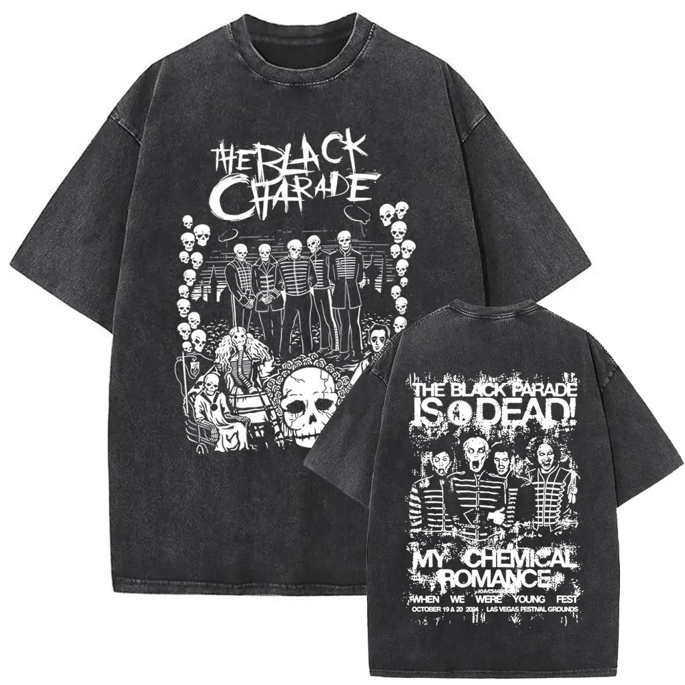

My Chemical Romance Punk Band Washed Vintage T-shirt The Black Parade Graphic T-shirts Men Women Rock Emo Oversized Tee Shirt