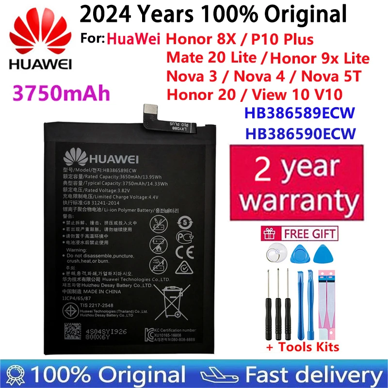 100% Original Hua Wei HB386590ECW For Huawei P10 Plus Honor 8X 9X Lite 20 Play View 10 Mate 20 Lite Nova 3 4 5T Battery Batteria