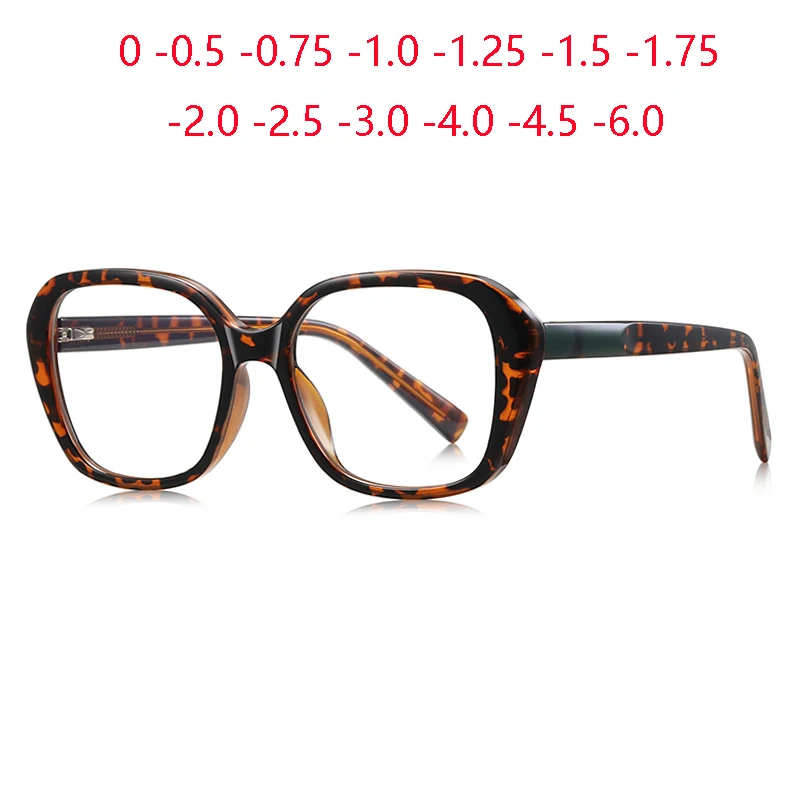 Occhiali da vista ovali con montatura leopardata, lenti con trattamento antiriflesso, per studenti con miopia, da 0 a -0,5, -0,75 fino a -6,0.