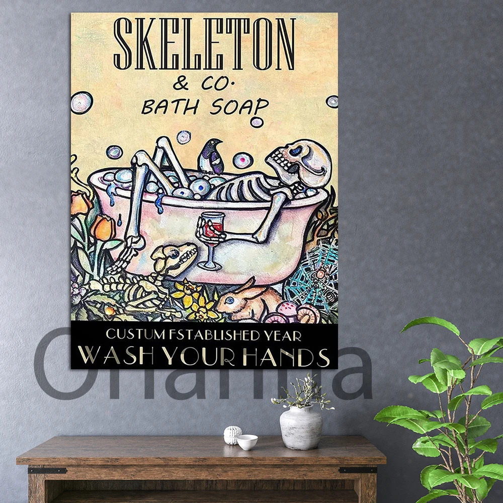 Home Decor Painting Hd Prints Skeleton Co And Bath Soap Wash Your Hands Funny Skeleton Wall Art Canvas Poster Bedside Background