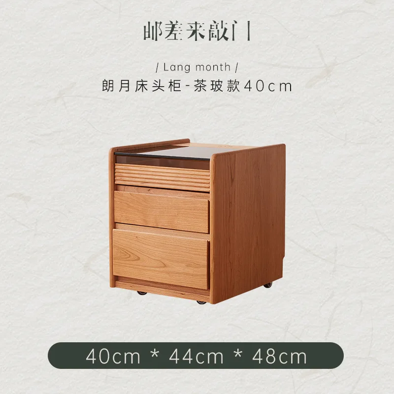 All-solid wood sintered stone bedside cabinet, North American cherry wood countertop small mobile side cabinet