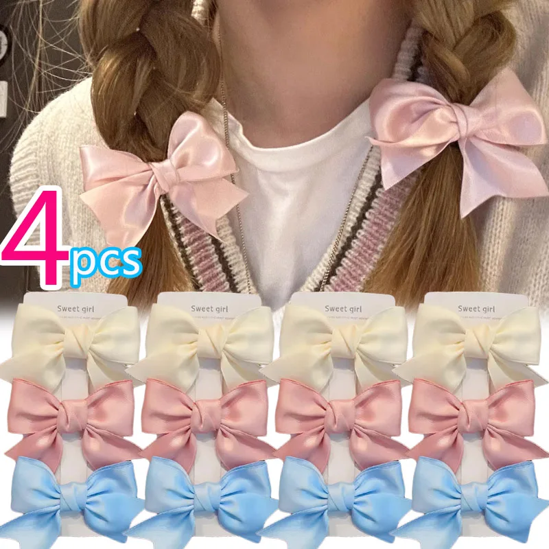 2/4pcs Satin Bow Hair Clips for JK Girls Kawii Barrettes Cute Hair Accessoires Kids Black White Ribbon Woman Hairpins Hairgrip