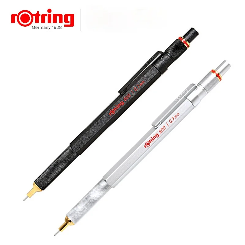 Rotring 800-オールメタルドローイングペンシル、自動、ブラック、シルバー、プロフェッショナル、手描きデザイン、アクティビティペンシルセット、0.5、0.7mm