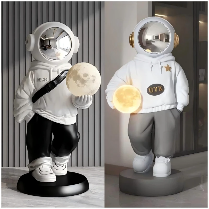 grande estatua de resina astronauta home decor ornamento do chao decoracao da sala iluminacao sensor de lua 01