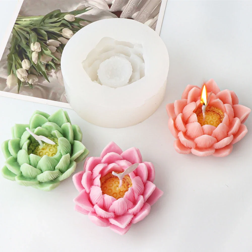 3D Lotus Flower Candle Silicone Mold Water Lily Resin Crystal Mould Chocolate Cream Cake Decor Bathroom Trim Mother‘s Day Gifts