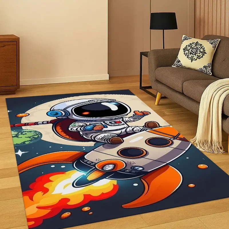 Cartoon Astronaut Universe Spaceman Outer Space Carpet Rug for Bedroom Living Room Sofa Playroom Doormat Home Decor, Non-slip