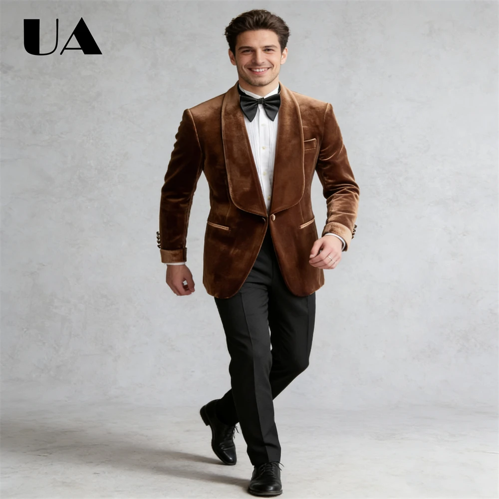 남성용 원버튼 캐주얼 스마트 벨벳 수트 재킷, 와이드 숄 칼라, 다양한 색상, 디너 파티 수트 의상, 맞춤 사이즈