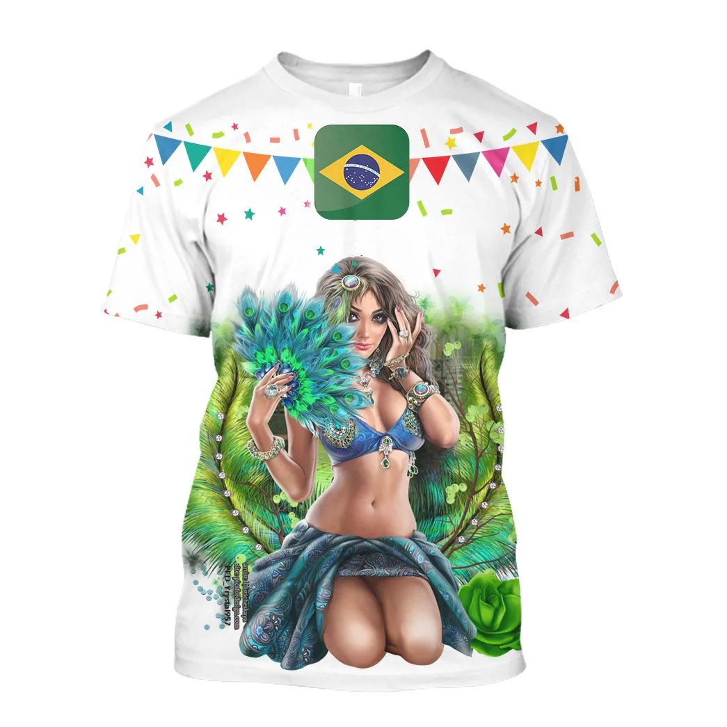 Jumeast Brasil Flag 3D Graphic T Shirts 200th Independence Day Printed T Shirt Fireworks September 7 Green Brazil Samba Dance