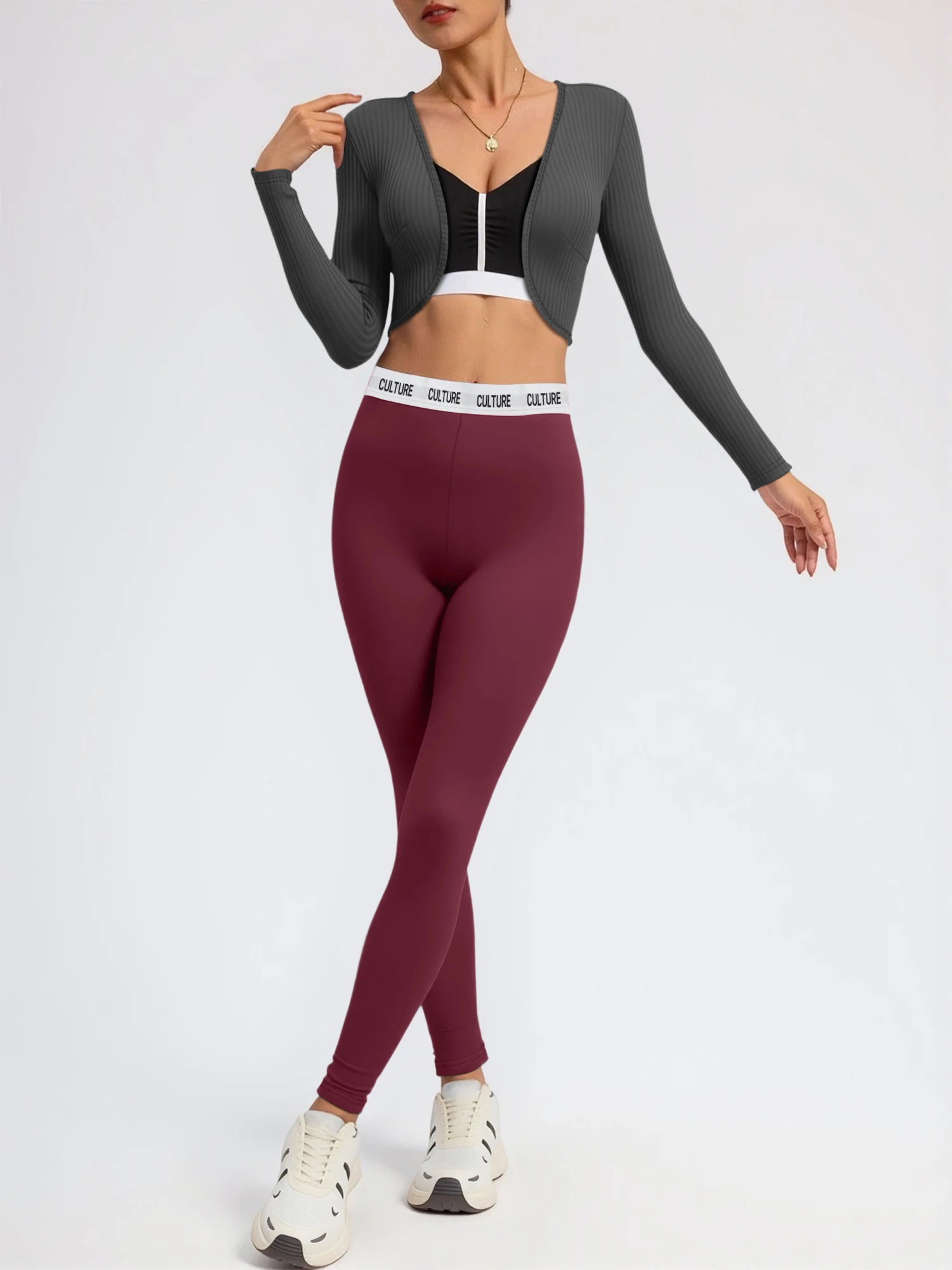 

Легкий спортивный женский комплект из двух предметов: кардиган с длинными рукавами и леггинсы с высокой талией для коррекции живота, мягкий, приятный к телу, для йоги