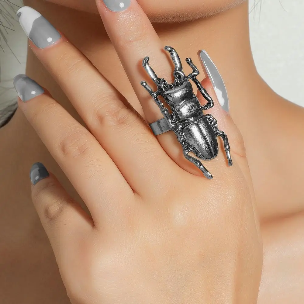 Exaggerated Metal Insect Beetle Dinosaur Ring for Women Men Unisex Punk Animal Ring Trendy Jewelry Gifts