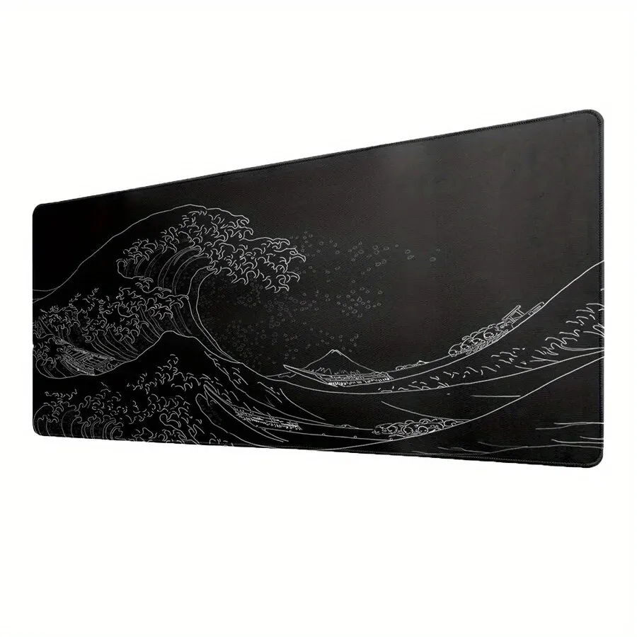 1Pcs Black Sea Wave Large Mouse Pad 600*300mm Extended Gaming Mouse Pad Desktop Pad With Stitched Non-Slip Rubber Base Keyboard