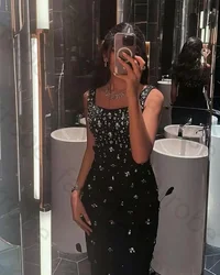 Customized Elegant Strapless Sleeveless Prom Dresses Mermaid Crystals Feathers Evening Gowns Ankle Length Formal Party Dress