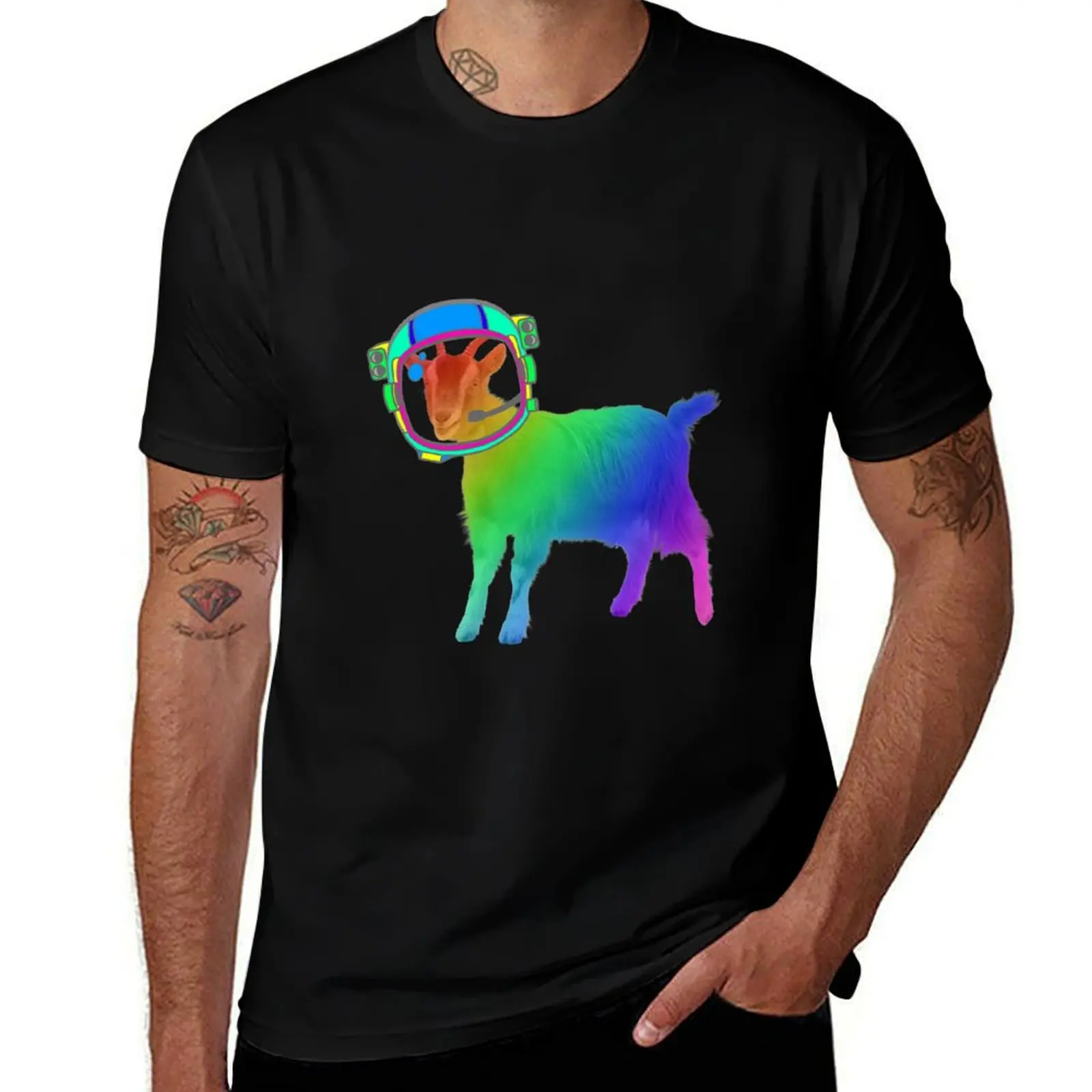 

Rainbow Astronaut Goat in Space T-Shirt anime t shirts oversize cotton t shirts man 100% T-Shirt