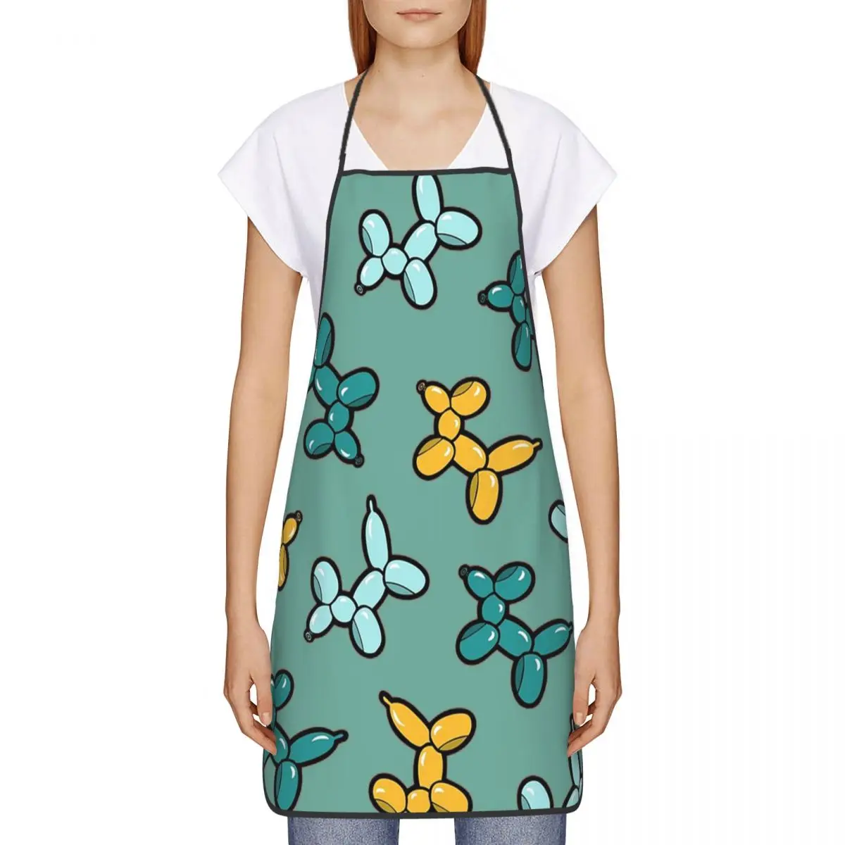 Balloon Animal Dogs Pattern In Red Apron Chef Cooking Baking Tablier Sleeveless Bib Kitchen Cleaning Pinafore for Women Men