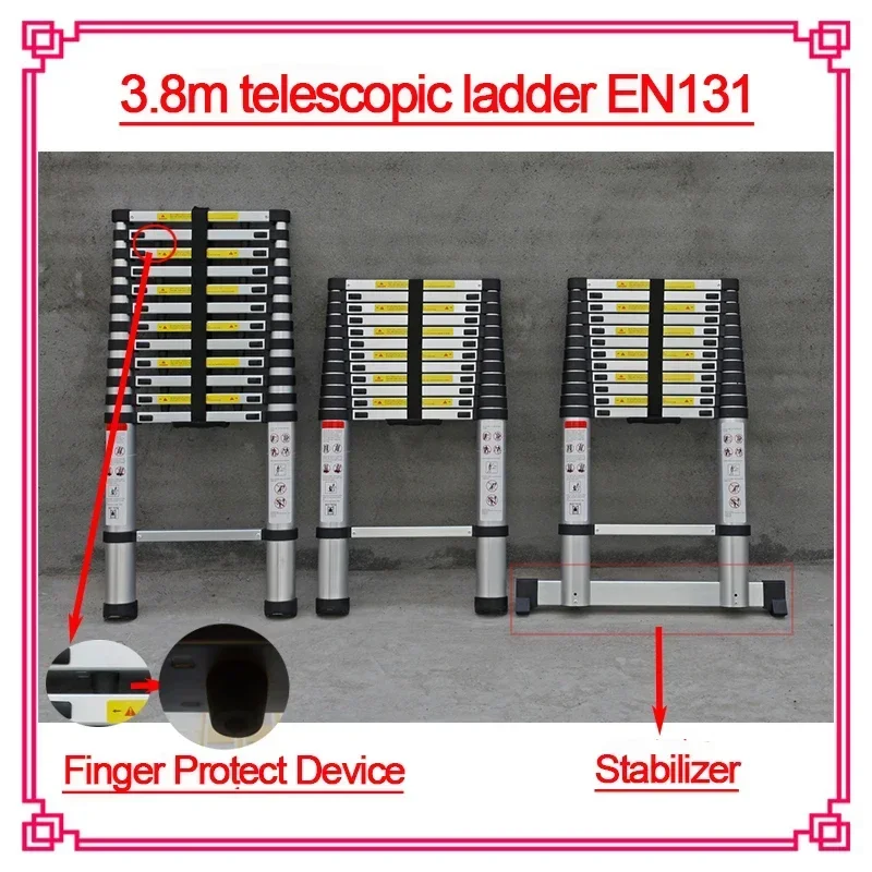 Deliladder Aluminium Telescopic Ladder with Stabilizer Bar EN131 AS/NZS Loft for Access Cleaning Widows Painting Decorating