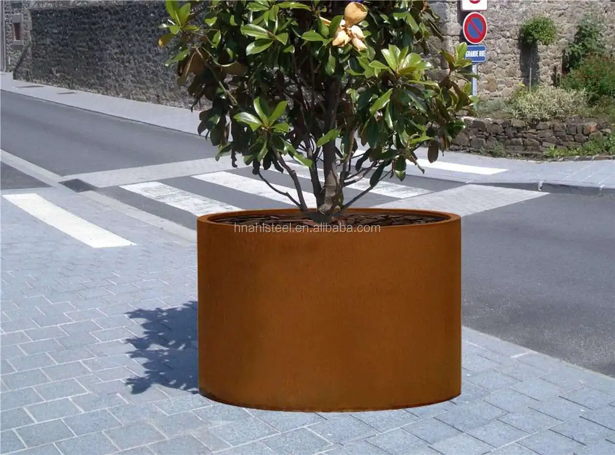 Outdoor Round Flower Planter Pots Corten Steel Tree Large Planters