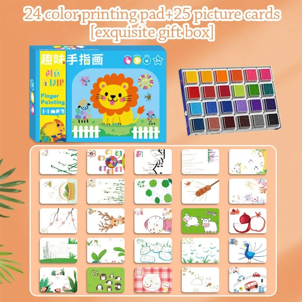 12/24 Color Finger Paint Set DIY Painting Montessori Learning Finger Print Ink Game Cartoon Pattern Coloring Books