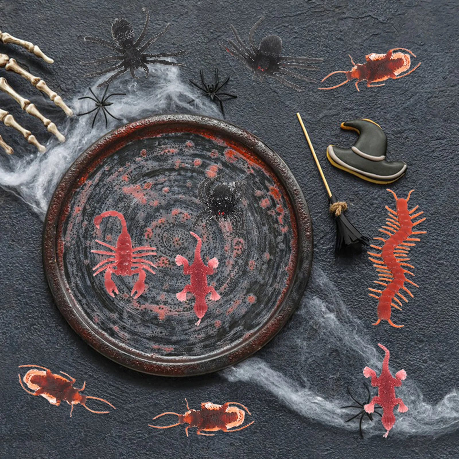 

148pcs Fake Spider Snake Worm Scorpion Gecko Decor Halloween Tricky For April Fools Day Prank Props Artificial Horror Party