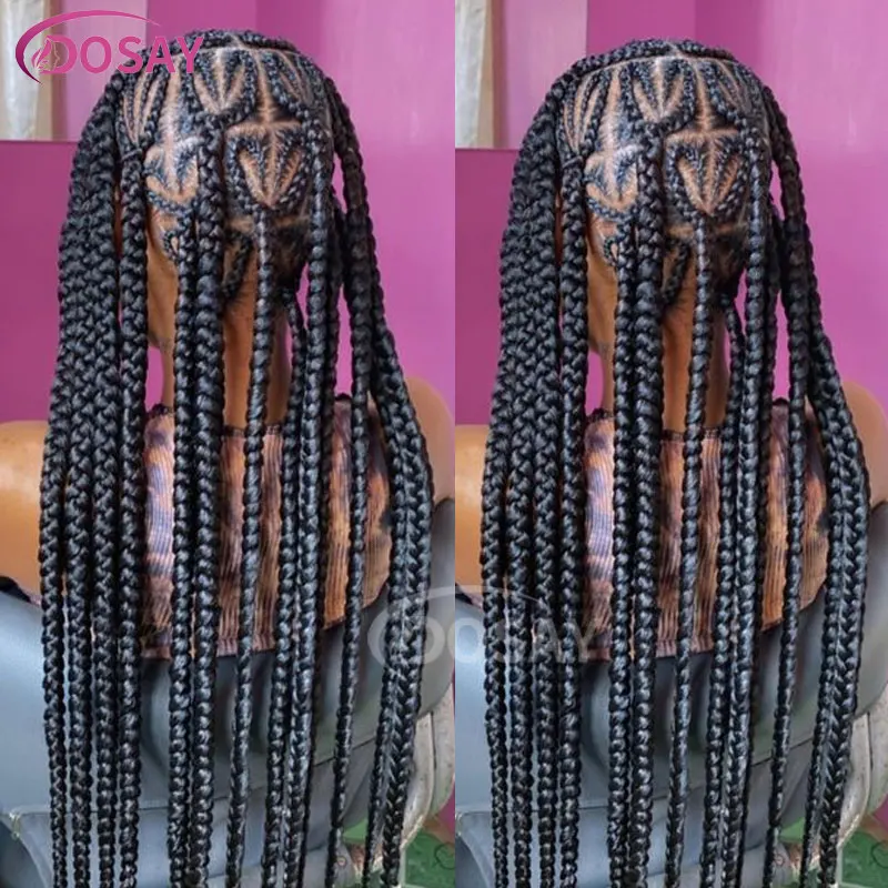 Heart Shaped Knotless Box Braided Wigs Faux Locs Box Braids Wig Full Lace Cornrow Wig With Baby Hair For Black Women Synthetic