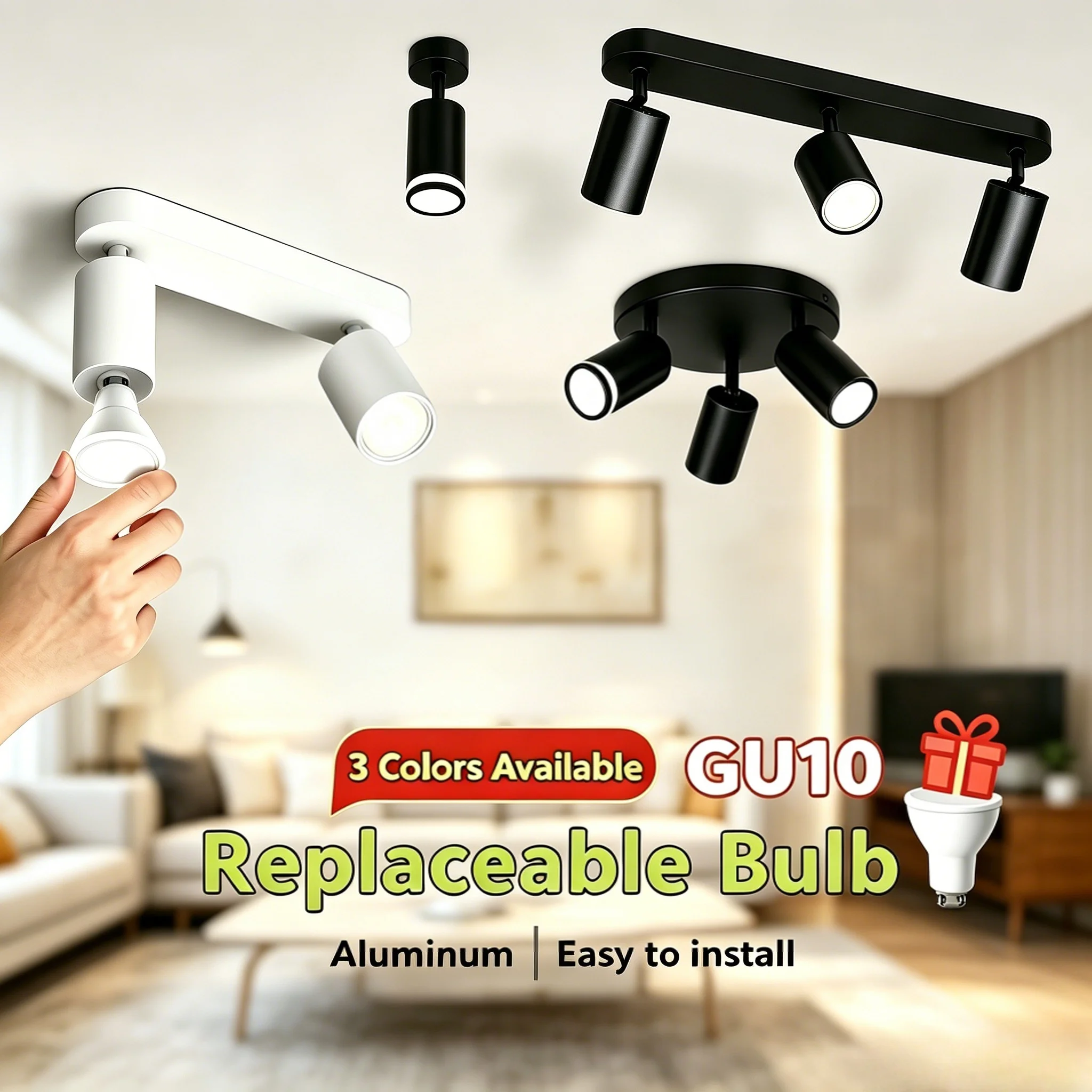 GU10 Spot Led Track Light 110V 220V Ceiling Spot Fixture Lighting Indoor for Living Room Decor Ceiling Chandelier Led Spotlights