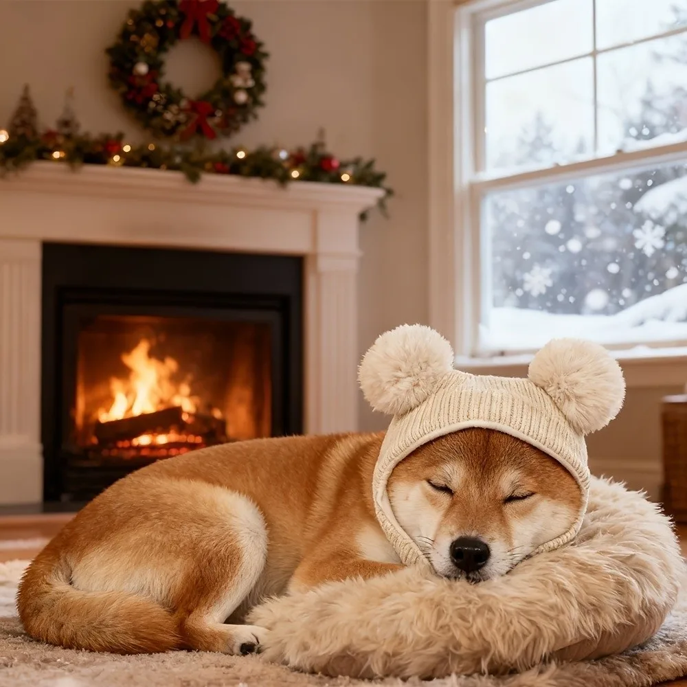 Cute Windproof Pet Knitted Hat Anti-Freeze Comfortable Pet Headwear Soft Handmade Cat Knit Cap Indoor