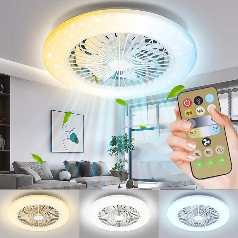 Ventilatore da soffitto intelligente 3 in 1 con telecomando, illuminazione e base di conversione E27 85-265V, adatto per camera da letto e soggiorno