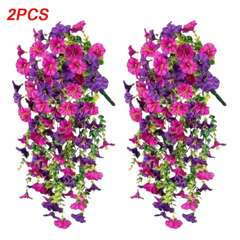 

2PCS Simulation Petunia Artificial Hanging Basket Plant Home Wedding Outdoor Patio Decoration Wall Hanging Rattan