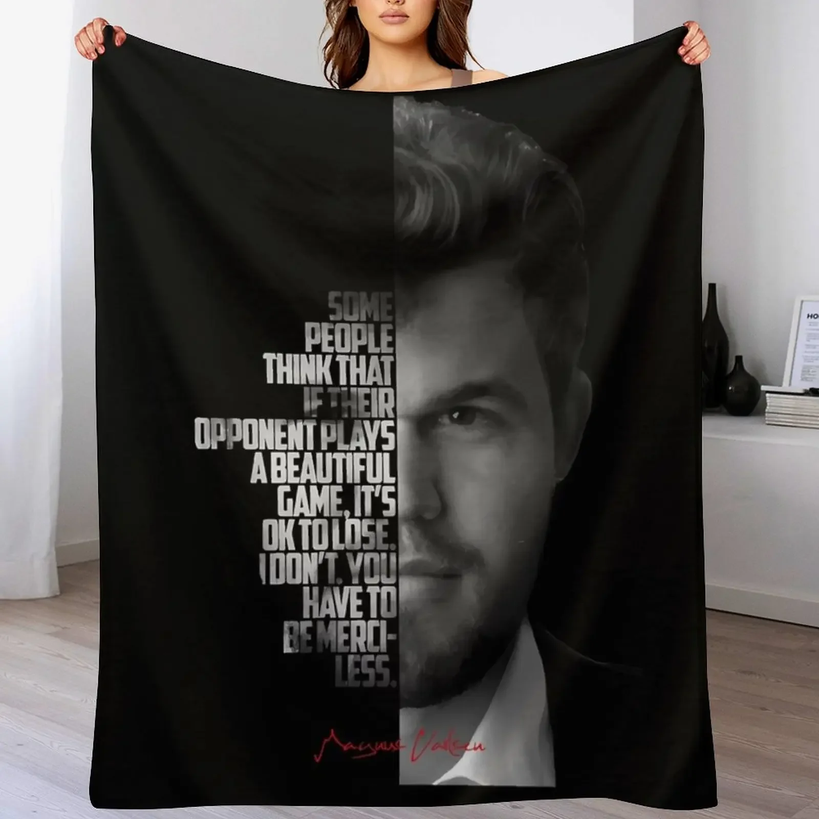 Black and white Magnus Carlsen quote. Throw Blanket For Baby Thins Furry Flannel Fabric Blankets