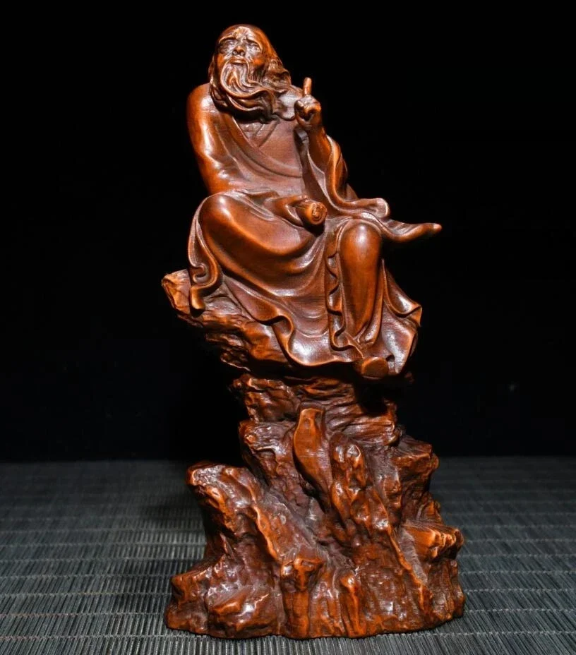 Archaize seiko Hand-carved boxwood Taoist School Founder Lao tze household decoration crafts statue