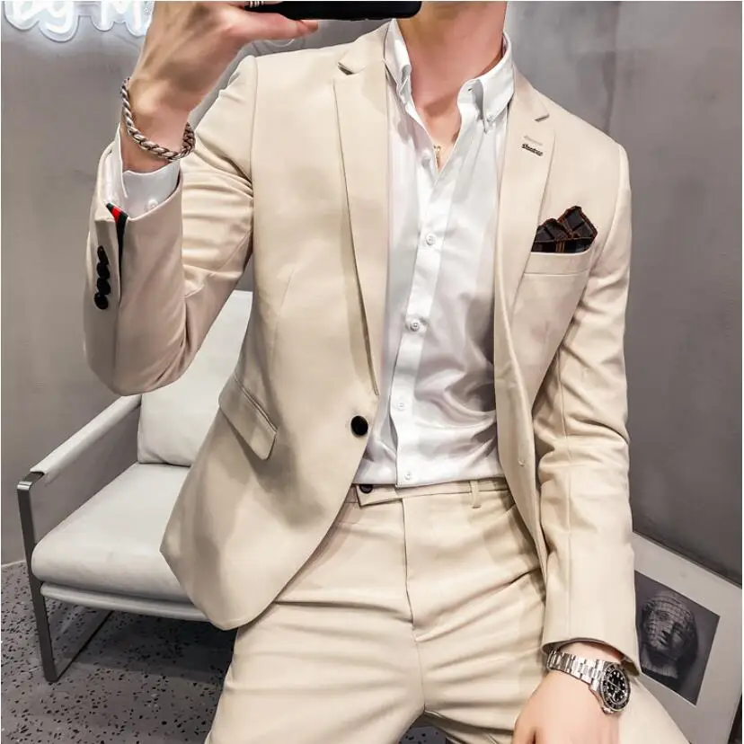 (Jacket+Pants) 2024 Groom\'s Wedding Dress High Quality Business Suits Men\'s Plaid Slim Fit Casual Tuxedo Fashion Blazers 6XL 7XL