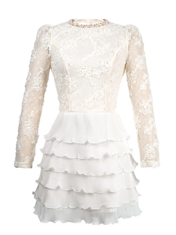 Fairycore Verjaardagsfeestje Jurken Vrouwen Prachtige Geborduurde Bloem Ruche Taart Jurk Pure Kant Parel Diamant Baljurk Vestido