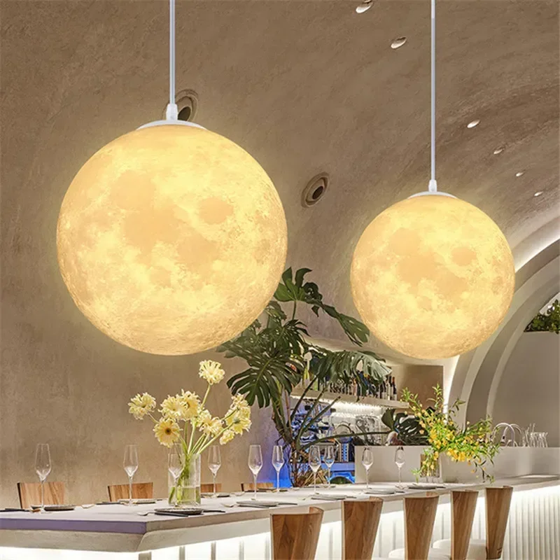 

Moon Nordic Pendant Light Restaurant Bedroom Planet Sphere Internet Celebrity Shop Milk Tea Bar Clothing Store Moon Night Lights