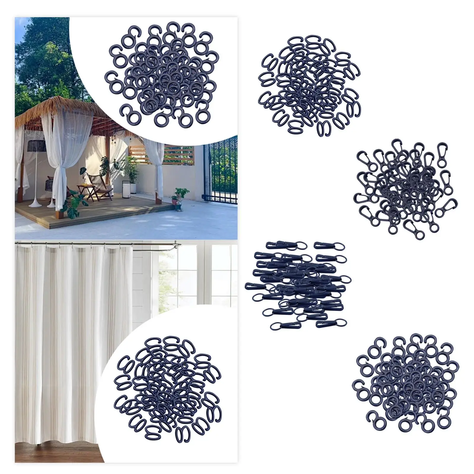 50x حبل مرن نهاية خطاطيف تعليق دش حلقات الستائر تركيبات قوية مقاطع معلقة لغرفة الغسيل المظلات قماش التخييم #4