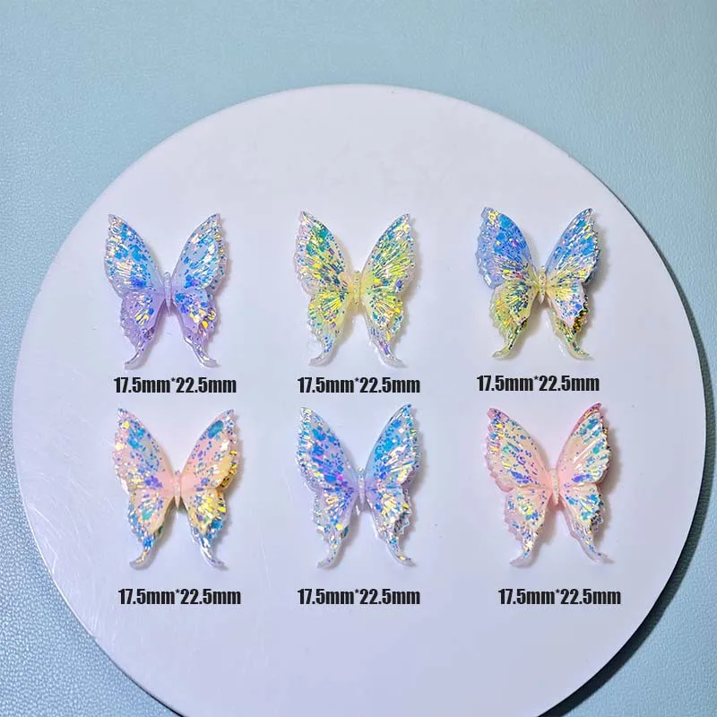 60PCS Mall Fresh Sparkling Double Color Monthly Butterfly Resin Versatile Handmade DIY Hairpin Hair Clip Phone Accessories