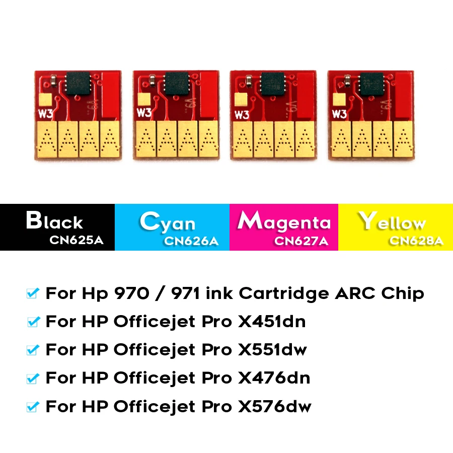 Show Ink Level Chips 970 970XL HP970 HP971 ARC Auto-Reset Chip For HP x451 x476 x551 x576 970 971 Refillable Cartridges