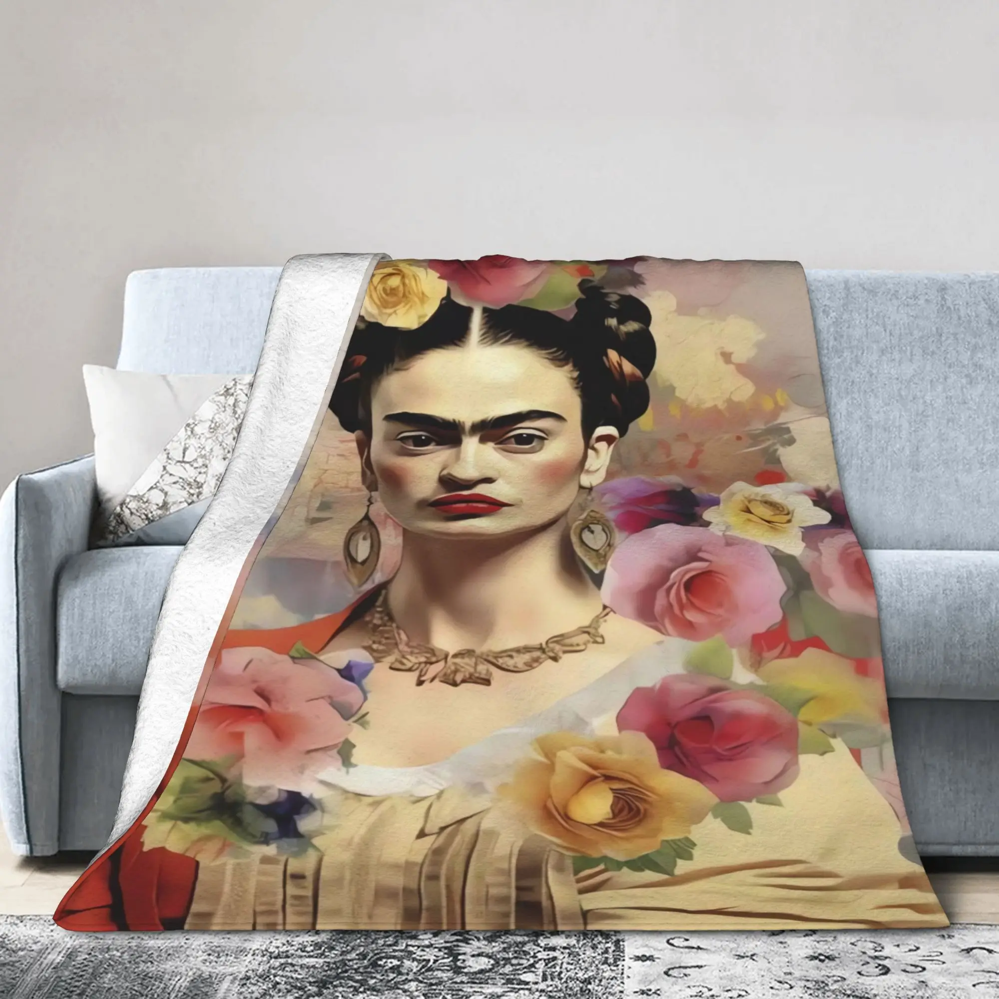 F-Frida K-Kahlo Flower Print Blanket Quality Warm  Throw Blanket Winter Picnic Home Decor Street Trend Bedspread