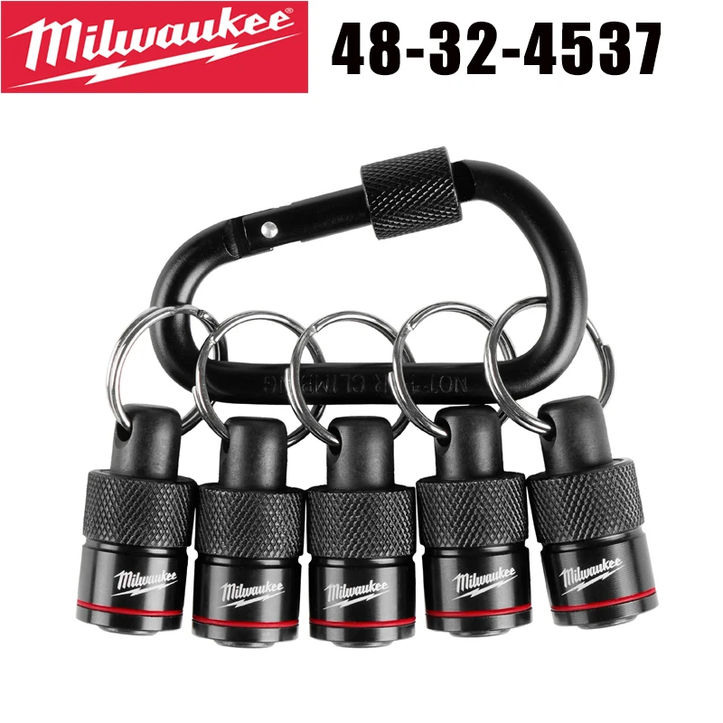 Milwaukee 48-32-4537 Kit com 5 Suportes de Bits com Mosquetão, Chaveiro Portátil para Bits Hexagonais de 1/4 de Polegada para Brocas