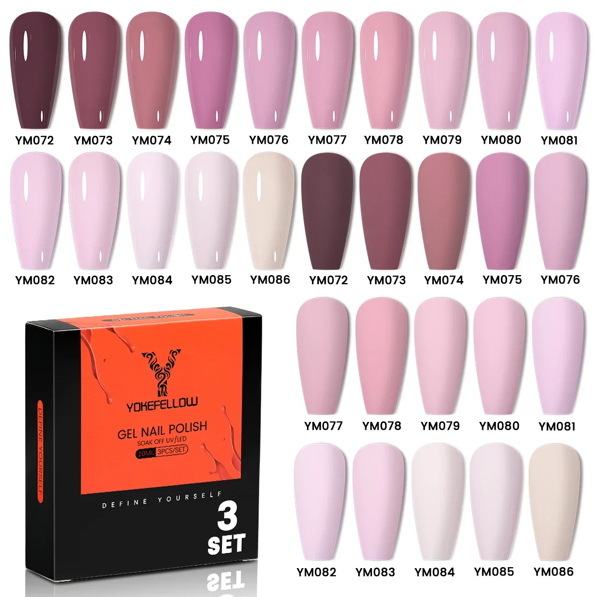 

YOKEFELLOW Nude Gel Nail Polish 3color/Set Semi-permanent Soak Off UV Light Cure Gel Polish for Nail Art DIY Manicure at Home