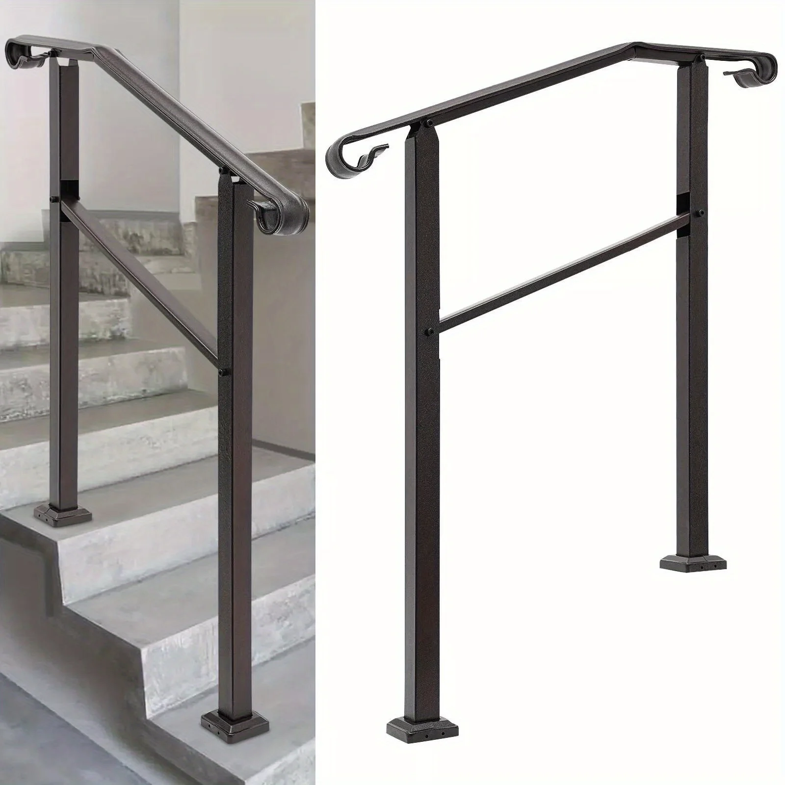 36" Heavy Duty Iron Stair Railing - Sloped Handrail for Steps, Porches, Decks | Weather-Resistant & Easy Install